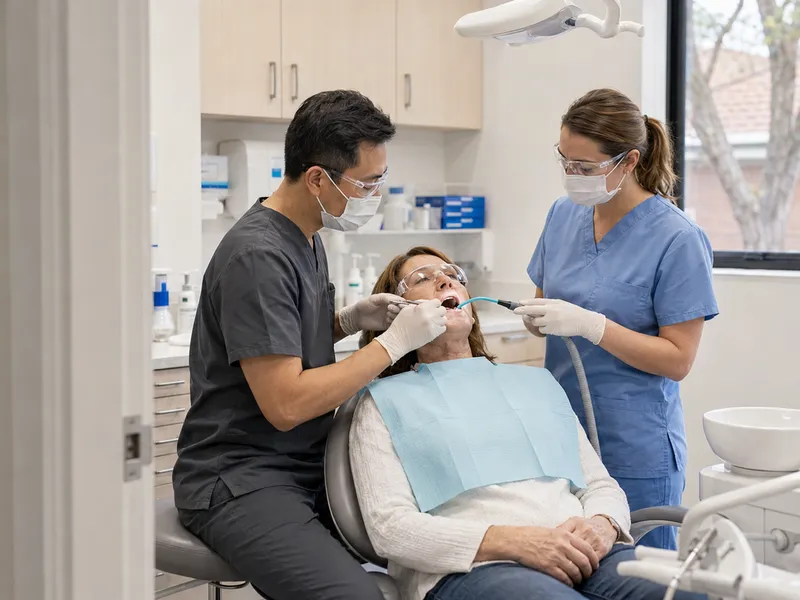 Dentist examining a relaxed patient during a checkup