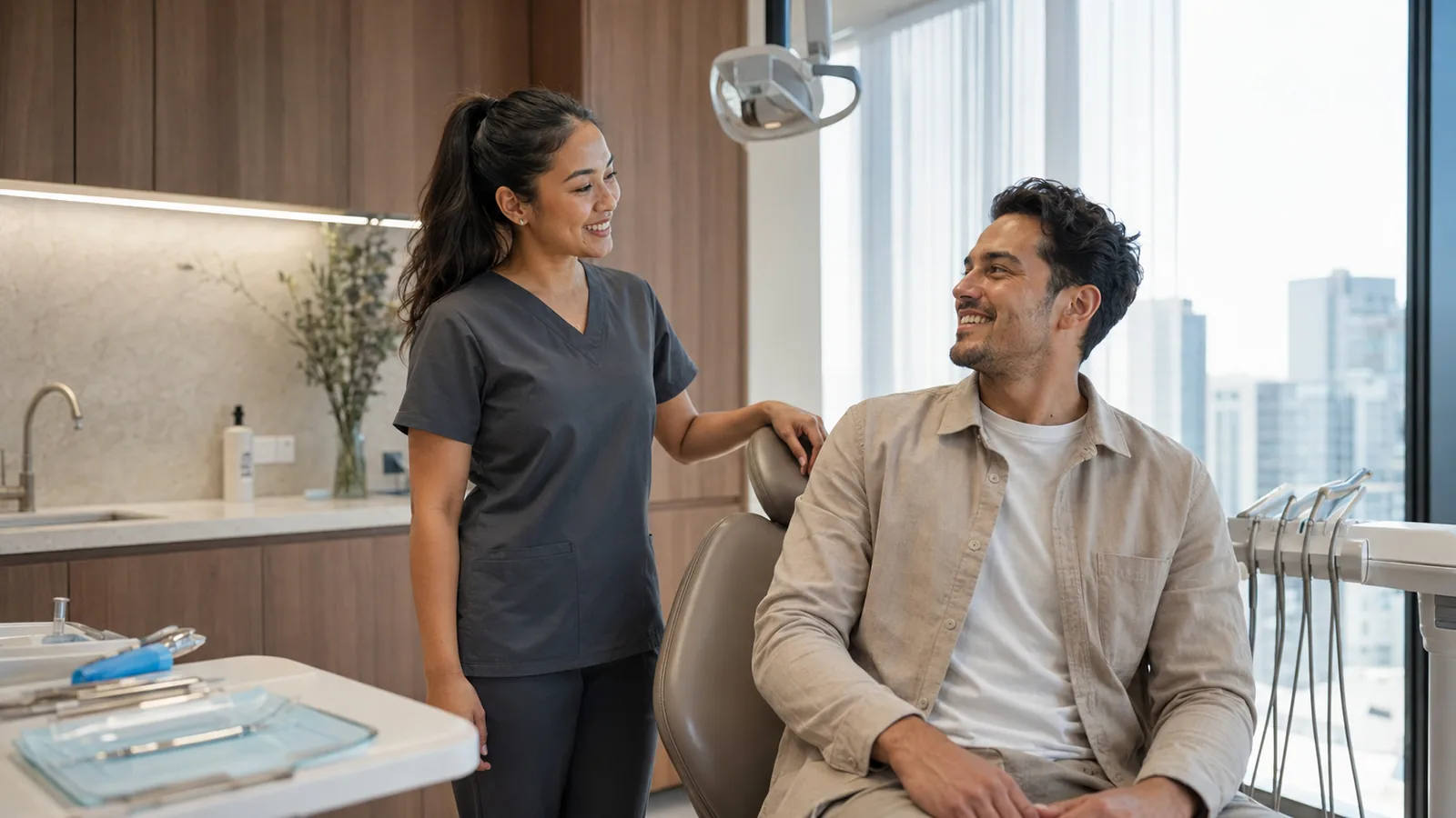 Dentist and patient during a consultation in a practice
