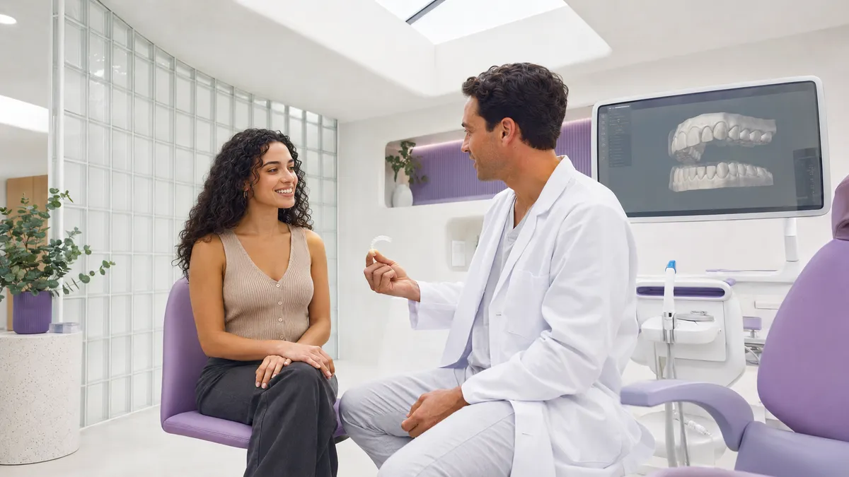 Dentist reviewing a digital scan with a patient in the chair