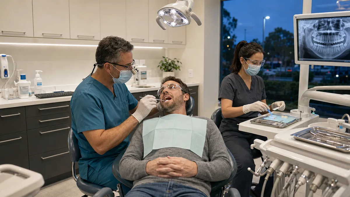 A dental team treating a patient during a same-day appointment