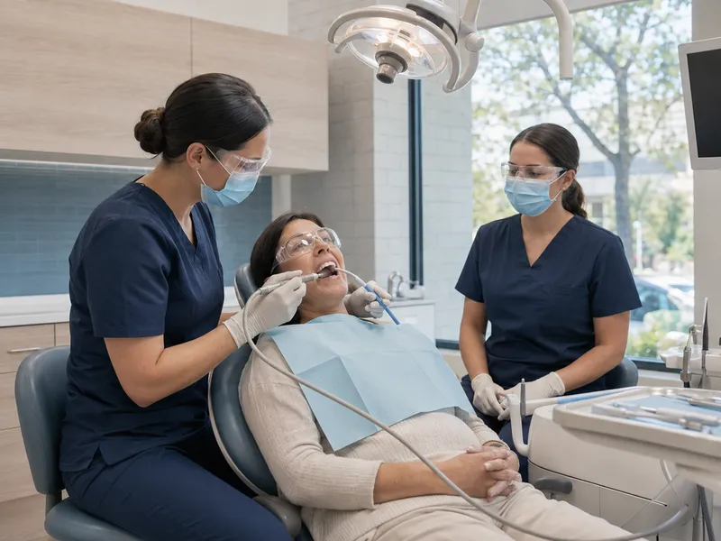 Dental team attending to a patient during an urgent appointment
