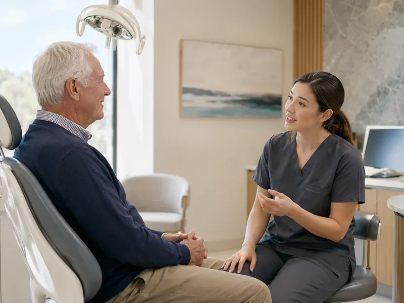 Dentist and patient discussing a dental implant treatment plan