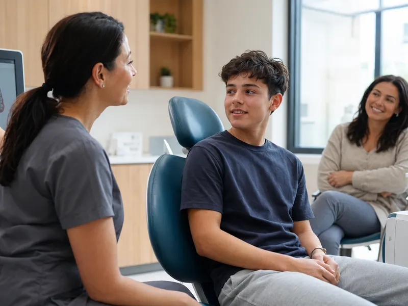 Dentist and patient reviewing an orthodontic treatment plan